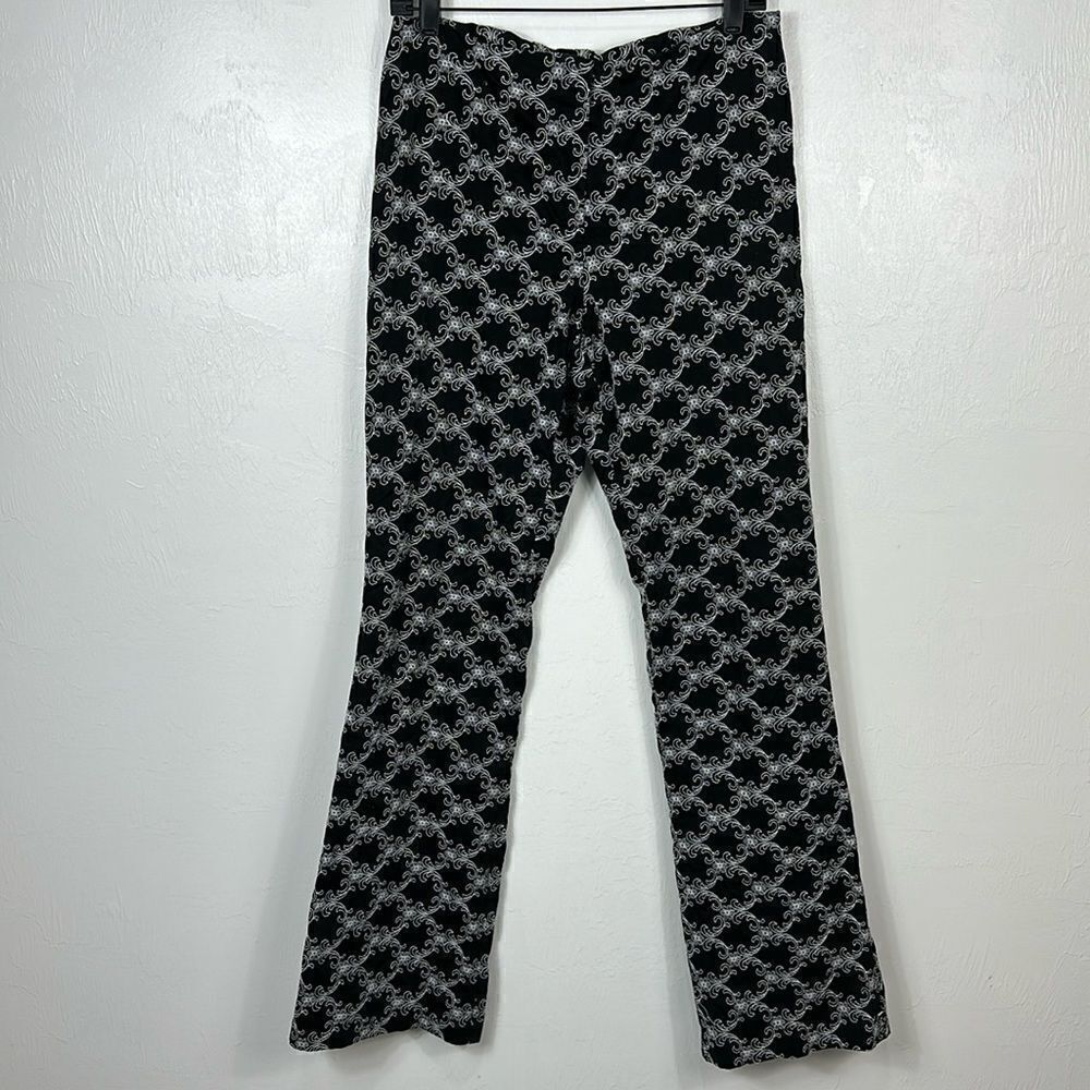 Cache Black Cotton Blend Embroidered Mid Rise Flared Pants Size 12